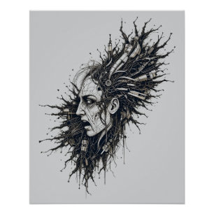 Póster Explosión Mental Urbana Retrato Surrealista Abstra