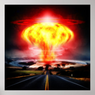 Póster Explosión nuclear ilustracion en nube de hongos