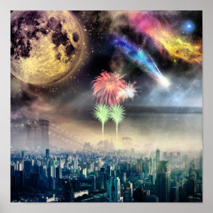 Póster Explosivos fuegos artificiales patrióticos se cele