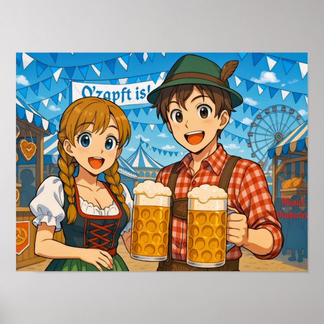 Póster Exposición de cerveza durante el Oktoberfest en Mu (Frente)