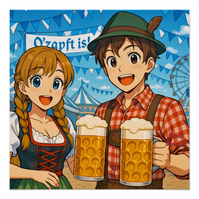 Póster Exposición de cerveza durante el Oktoberfest en Mu (Anverso)