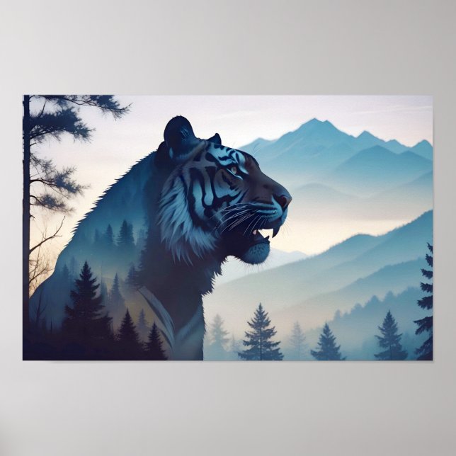 Póster Exposición doble del tigre Naturaleza animal Salva (Frente)