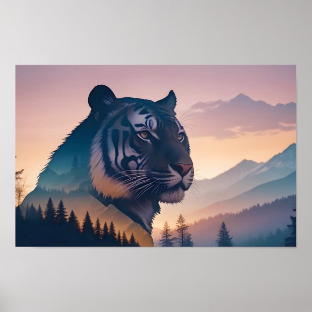 Póster Exposición doble del tigre Naturaleza animal Salva (Frente)