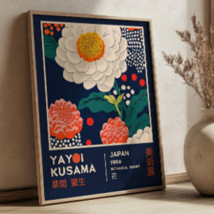 Póster Exposición floral retro maximalista Yayoi Kusama