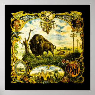 Póster Exposición Panamericana 1901 Buffalo NY Bisonte Vi