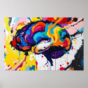 Póster Expresión de pintura del cerebro de arco iris abst