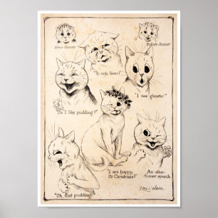 Póster Expresiones faciales de varios gatos, Louis Wain
