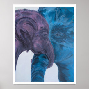 Póster Expresionista de Elefante Azul y Púrpura Moderno