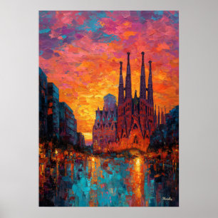 Póster Expresionista horizonte de Barcelona Vibrante pais