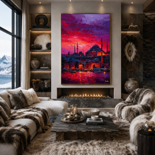 Póster Expresionista horizonte de Estambul Ciudad vibrant