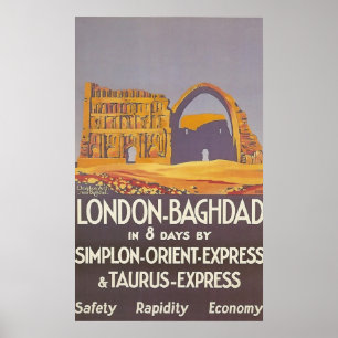 Póster Expreso de Oriente del simplon de Londres Bagdad