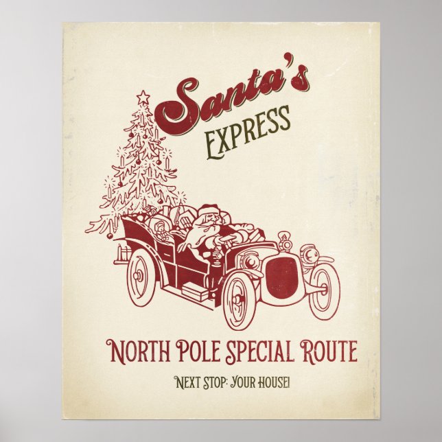 Póster Expreso Navideño Vintage de Santa (Frente)