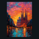 Póster Expressionist Barcelona Skyline Vibrant Cityscape<br><div class="desc">Vibrant expressionist skyline artwork inspired by Barcelona and the iconic Sagrada Familia. The glowing sunset,  colorful architecture and dynamic brush textures create a dramatic urban cityscape full of energy. Perfect wall art for lovers of Barcelona,  architecture and modern expressionist city paintings.</div>