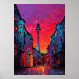 Póster Expressionist Berlin Skyline Colorful Urban City