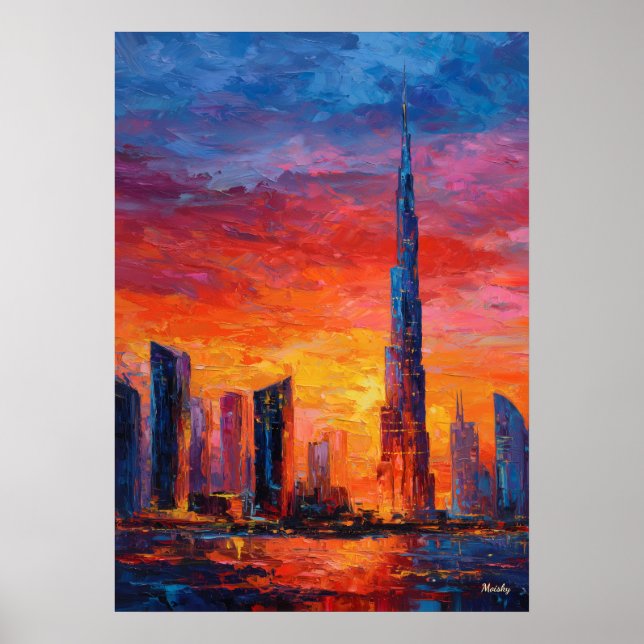 Póster Expressionist Dubai Skyline Vibrant Modern City (Frente)