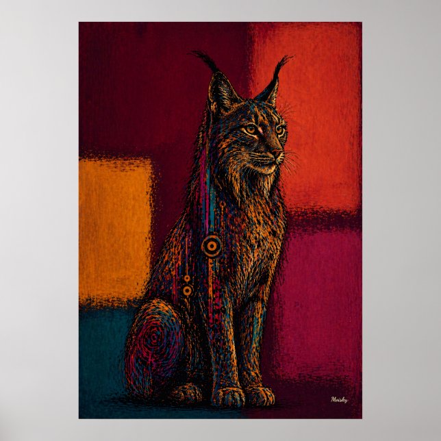 Póster Expressionist Lynx in Color Fields Abstract Poster (Frente)