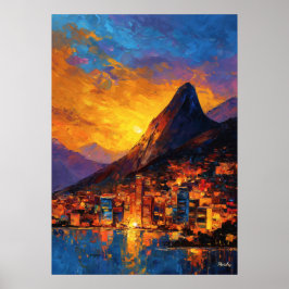 Póster Expressionist Rio de Janeiro Skyline Golden Sunset