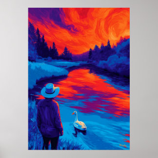 Póster Expressionist River Sunset Contemplation Art