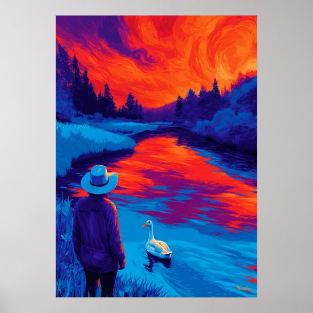 Póster Expressionist River Sunset Contemplation Art (Frente)