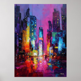 Póster Expressionist Tokyo Skyline Neon Night Cityscape