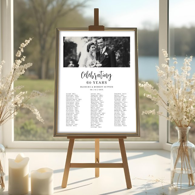 Póster Exquisite Black White Elegant Wedding Anniversarie (Exquisite Black & White Elegant Wedding Anniversarie Photo Seating Chart Posters. )