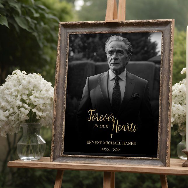 Póster Exquisite Faux Golden Photo Funeral Service Poster (Exquisite Faux Golden Photo Funeral Service Poster.)