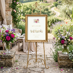 Póster Exquisite Gold Rings Floral Wedding Welcome TLW26