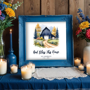 Póster Exquisito estilo rústico de granjas azul estilo ca