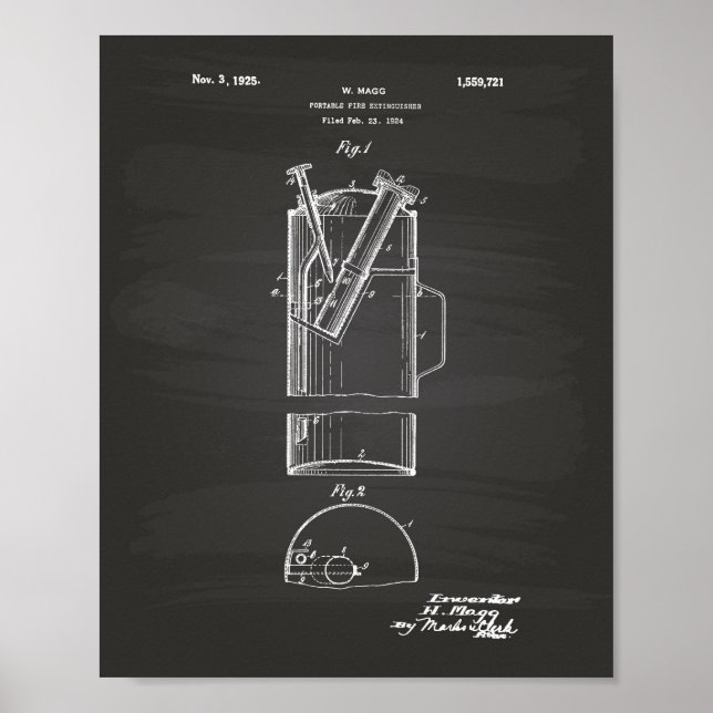 Póster Extinguidor de incendios portátil 1925 - Chalkboar (Frente)