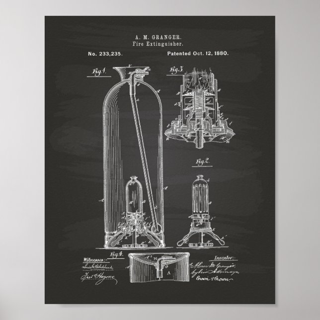 Póster Extinguisher de fuego 1880 Patent Art - Chalkboard (Frente)