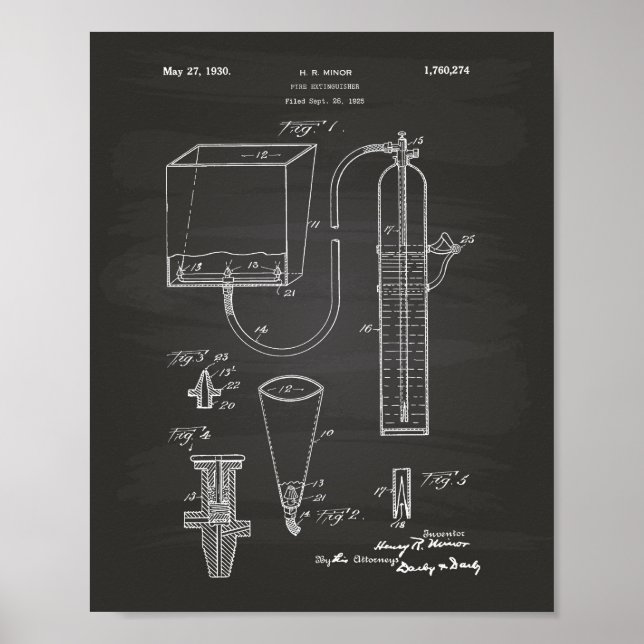Póster Extinguisher de fuego 1930 Patent Art - Chalkboard (Frente)