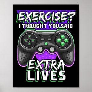 Póster Extra Lives Gracioso Video Game Controller Retro G