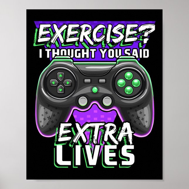 Póster Extra Lives Gracioso Video Game Controller Retro G (Frente)