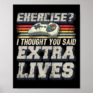 Póster Extra Lives Gracioso Video Game Controller Retro G