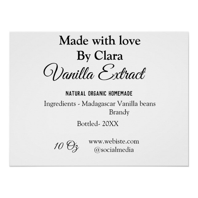 Póster Extracto de vainilla de ingredientes caseros añadi (Anverso)