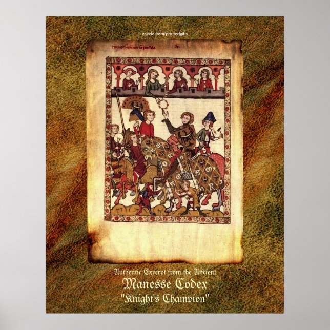 Póster Extracto del códice de Manesse Caballeros Medieval (Frente)