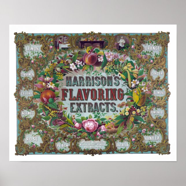 Póster Extractos de horneado floral victoriano (Frente)