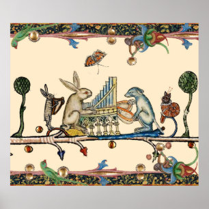 Póster EXTRAÑO BESTIARIO MEDIEVAL QUE HACE MÚSICA, conejo