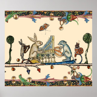 Póster EXTRAÑO BESTIARIO MEDIEVAL QUE HACE MÚSICA, conejo
