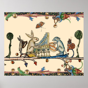 Póster EXTRAÑO BESTIARIO MEDIEVAL QUE HACE MÚSICA, conejo