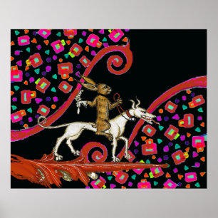 Póster EXTRAÑO conejo BESTIARIO MEDIEVAL montando un perr