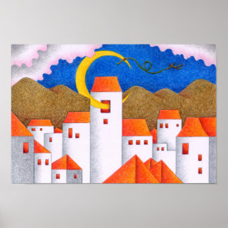 Póster Extraño espacio, una ciudad de luna creciente.