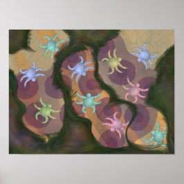 Póster Extraños insectos redondos arrastrándose sobre gra