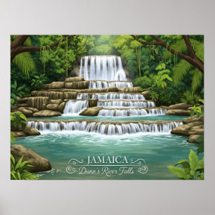 Póster Exuberante cascada tropical en Jamaica
