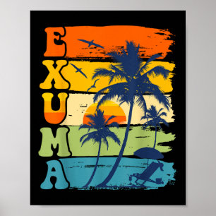 Póster Exuma Bahamas Retro Palm Tree Beach vacaciones de 
