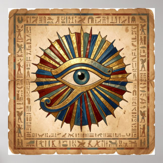 Póster Eye of Horus with Hieroglyphs Egyptian Spiritual