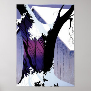Póster Eyvind Earle -  Árbol Violeta y Granero - 1975; Un