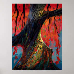 Póster Eyvind Earle -  Fuego rojo y dorado - 1990; Estado