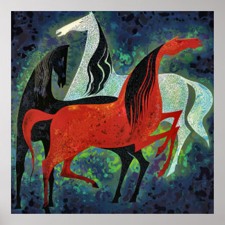 Póster Eyvind Earle -  Tres Nobles Caballos - 1993; Estad