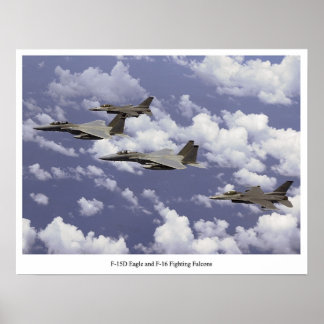 Póster F-15D Águila y F-16 Falcons de combate